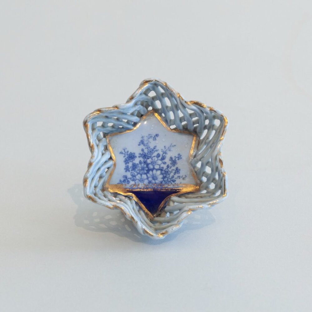 Artist made porcelain and gold lustre Star of David jewelry dish